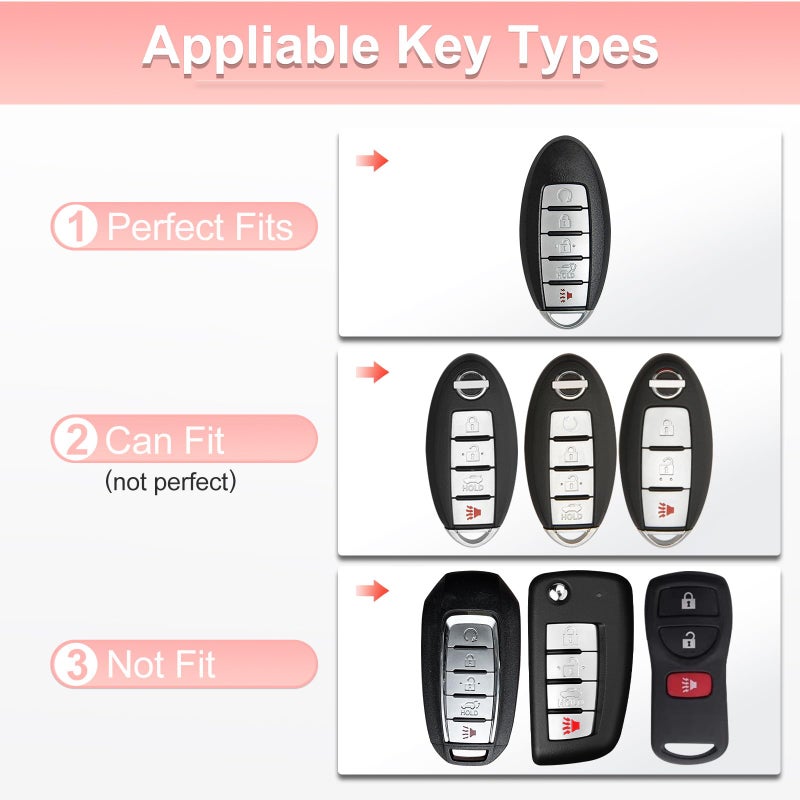 Pangpai Pink Car Accessories 3 Pcs for 5 Buttons Nissan Key Fob Cover with Bling Keychain Cute Push to Start Button Cover - Image 2